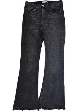 Garage Black Washed Flare Jeans Raw Hem Size 29